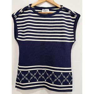 Vintage 70's NWTs Women's Sleeveless Navy and White Sweater USA Made Size 12
